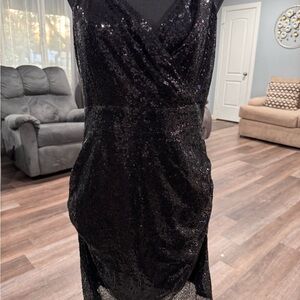 Elegant Asymmetrical Black Sequin Dress